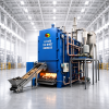 Minh họa lò dầu tải nhiệt biomass DAVITECCO với băng tải cấp nhiên liệu, buồng đốt, đường ống dầu và cụm xử lý khói.